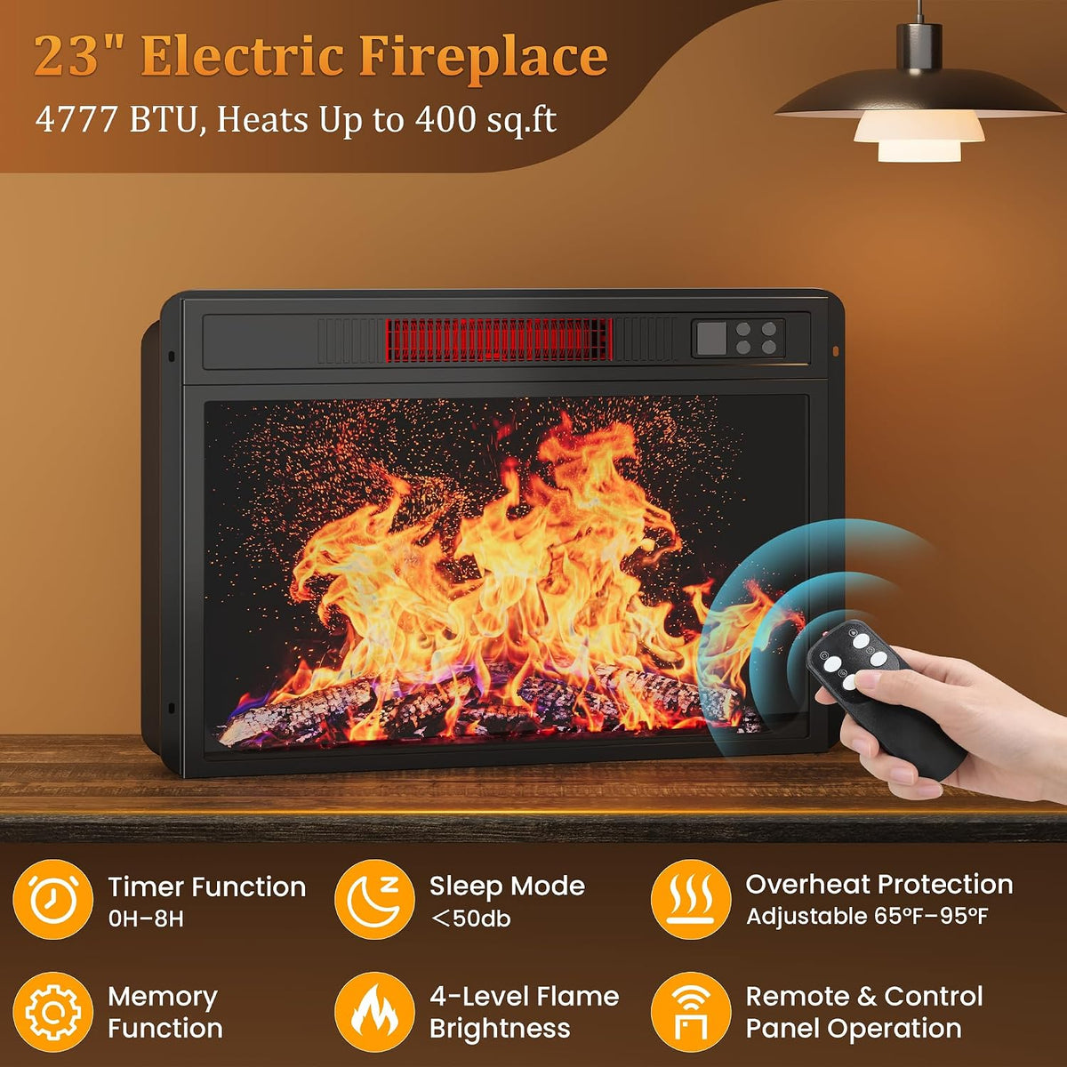 58" Electric Fireplace TV Stand for TVs up to 65" - Entertainment Center with 3 Drawers, 2 Cabinets & Press-to-Open Doors
