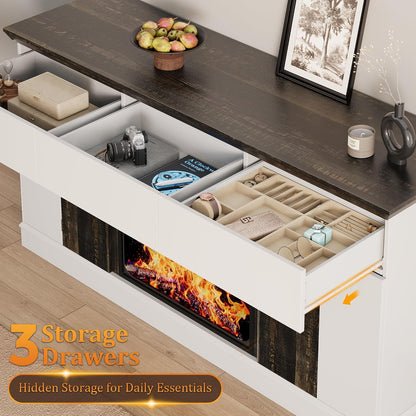 58" Electric Fireplace TV Stand for TVs up to 65" - Entertainment Center with 3 Drawers, 2 Cabinets & Press-to-Open Doors