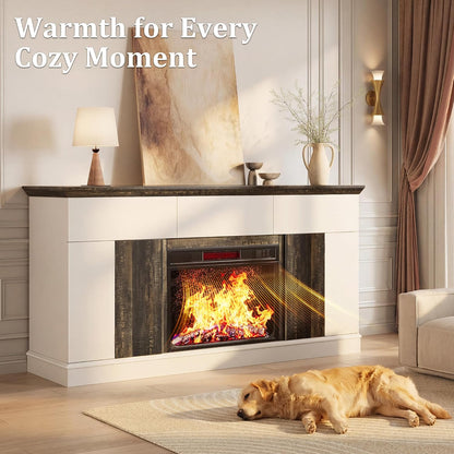 58" Electric Fireplace TV Stand for TVs up to 65" - Entertainment Center with 3 Drawers, 2 Cabinets & Press-to-Open Doors