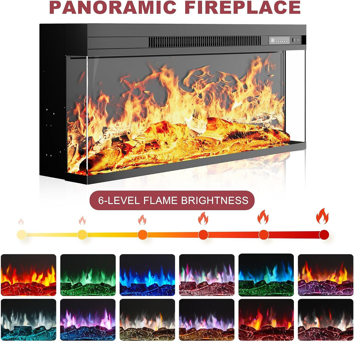97" Fireplace TV Stand for TVs up to 100", 36" 3-Sided Electric Fireplace, White LED Entertainment Center with Adjustable Storage Cabinets