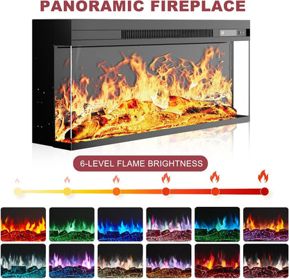 97" Fireplace TV Stand for TVs up to 100", 36" 3-Sided Electric Fireplace, White LED Entertainment Center with Adjustable Storage Cabinets